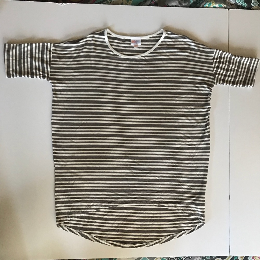 LuLaRoe Perfect Tee Grey/beige strip Size XS - Picture 4 of 6